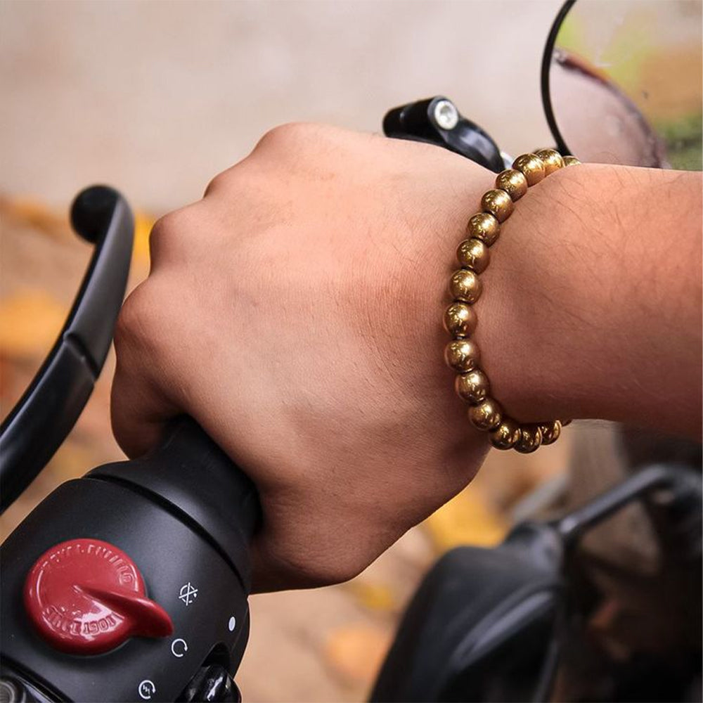 Simply Jewellers Golden Pyrite Bracelet for Men & Women | Natural Pyrite Stone Beaded Bracelet | Lucky Crystal Bracelet for Wealth, Protection, Confidence & Energy Healing