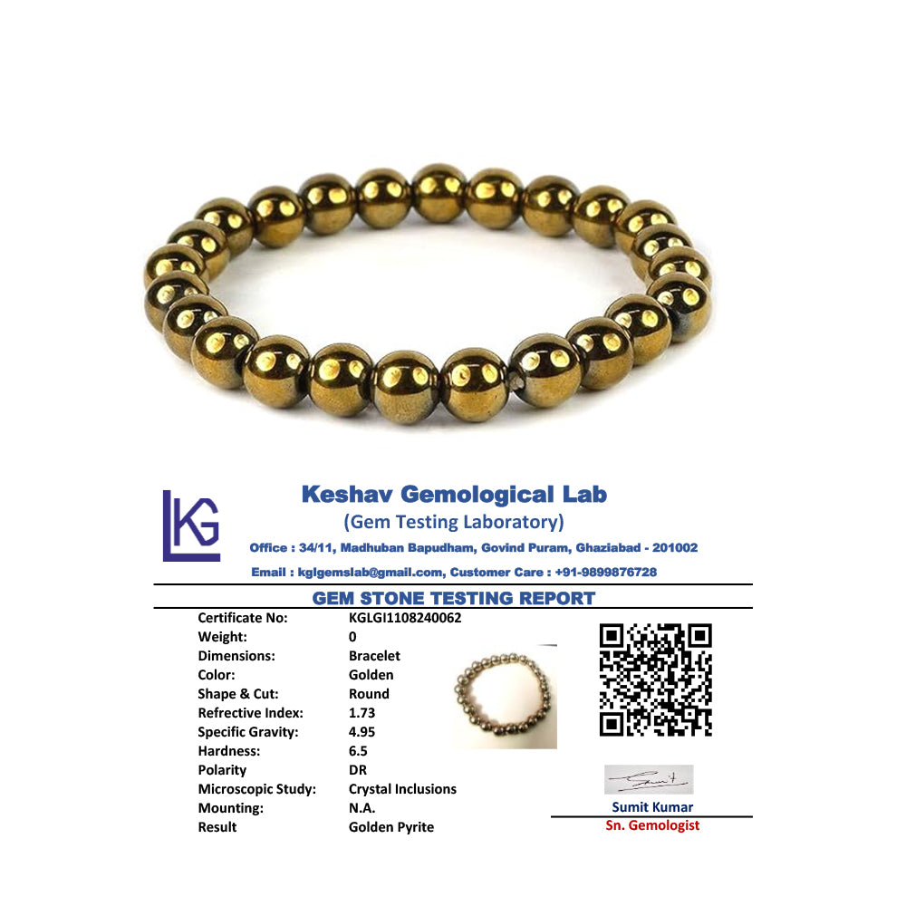 Simply Jewellers Golden Pyrite Bracelet for Men & Women | Natural Pyrite Stone Beaded Bracelet | Lucky Crystal Bracelet for Wealth, Protection, Confidence & Energy Healing