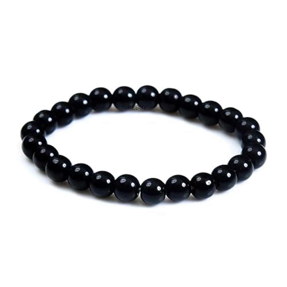 Natural Black Tourmaline Bracelet for Men & Women | Crystal Stone Bead Bracelet for Protection & Positive Energy | Stretchable Healing Crystal Bracelet | 8mm Beads | Unisex Spiritual Jewelry