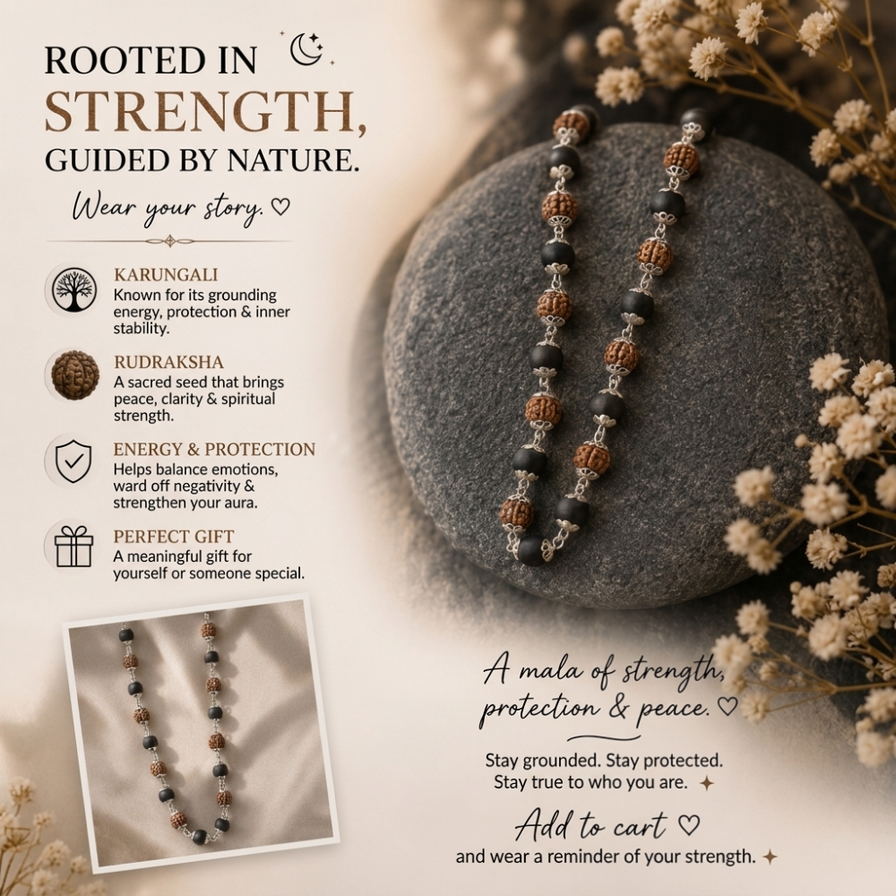 Karungali Wood & Rudraksha Mala for Men & Women – Handcrafted Spiritual Japa Mala for Meditation, Yoga, Prayer & Daily Wear
