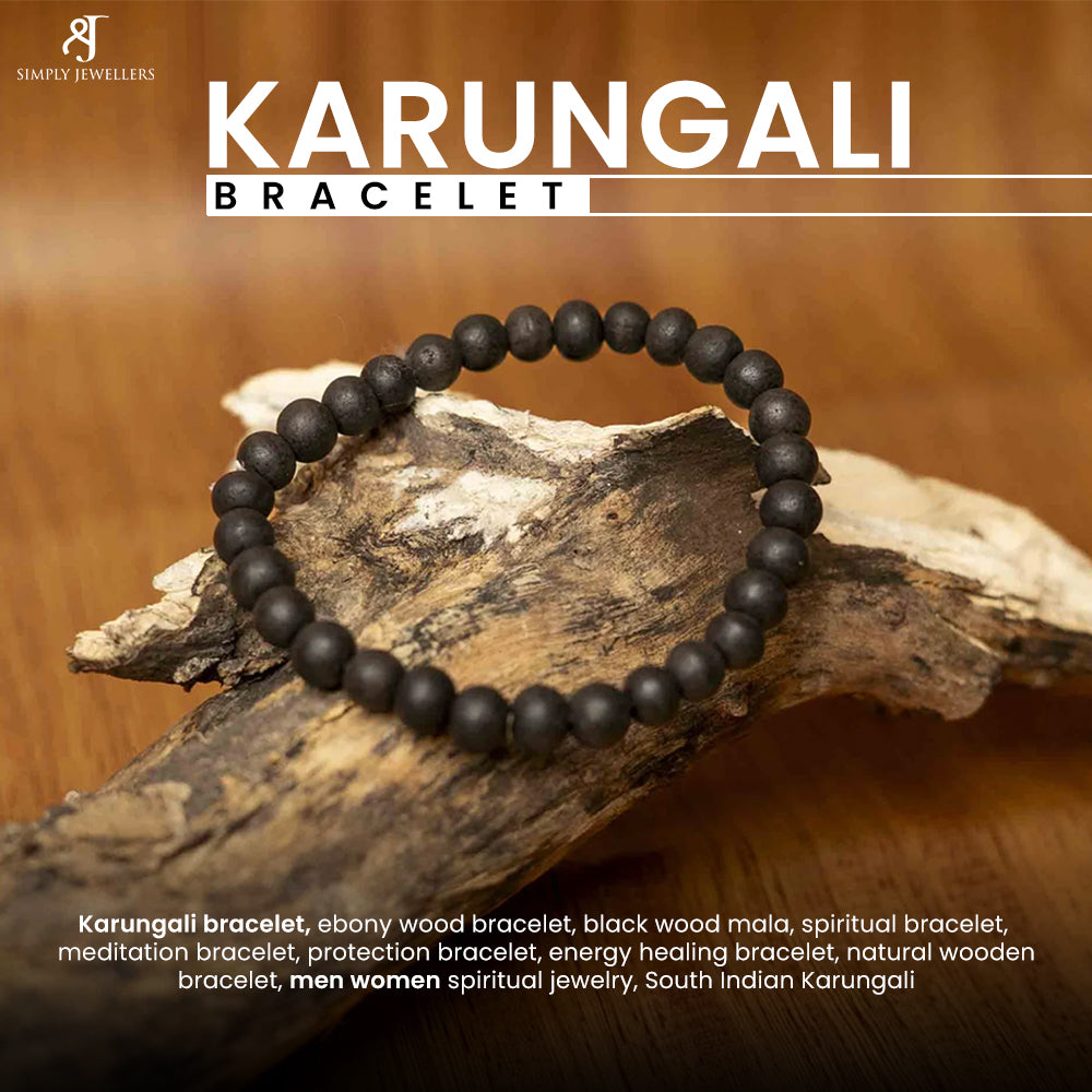 Karungali Bracelet, South Indian Ebony Wood Mala, 25 Black Beads, 8mm, Spiritual Meditation Protection Jewelry, Free Size