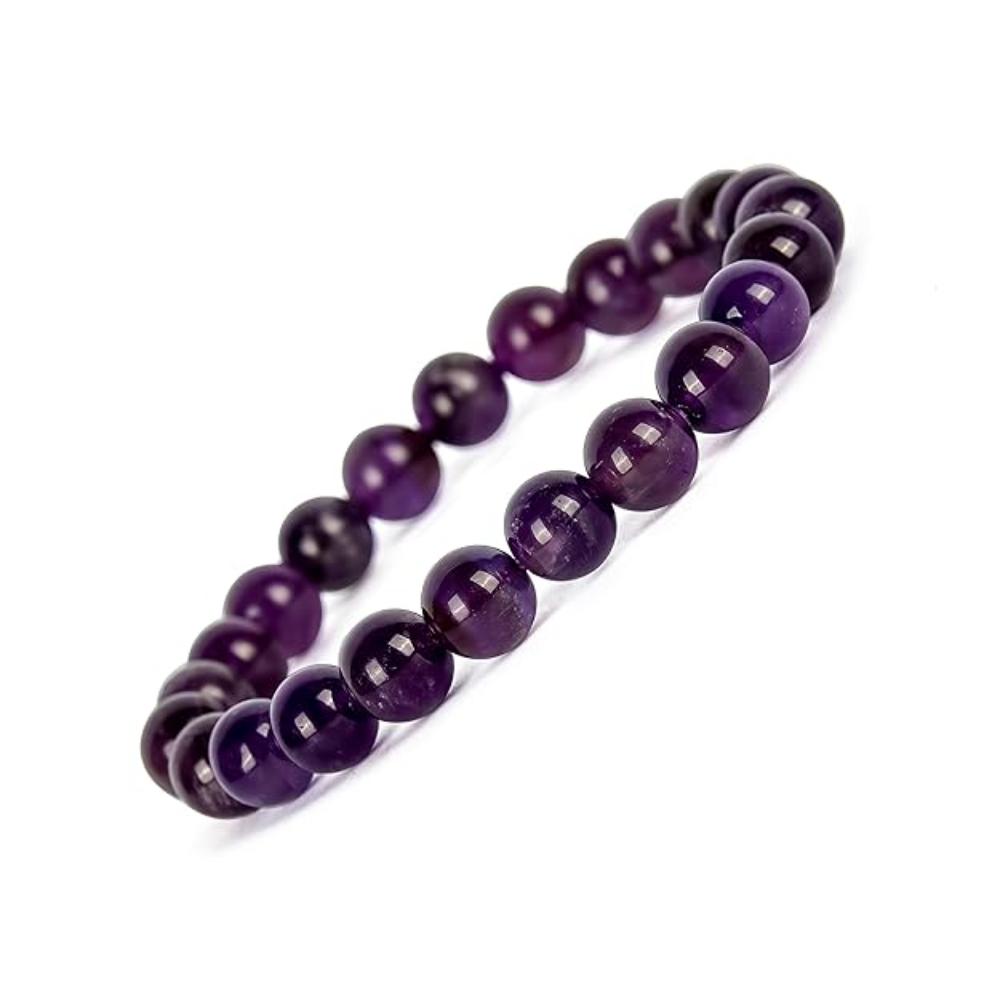Natural Amethyst Crystal Bracelet for Men & Women | Purple Healing Stone Bead Bracelet | Stretchable Energy & Meditation Bracelet | 8mm Beads | Unisex Spiritual Jewelry