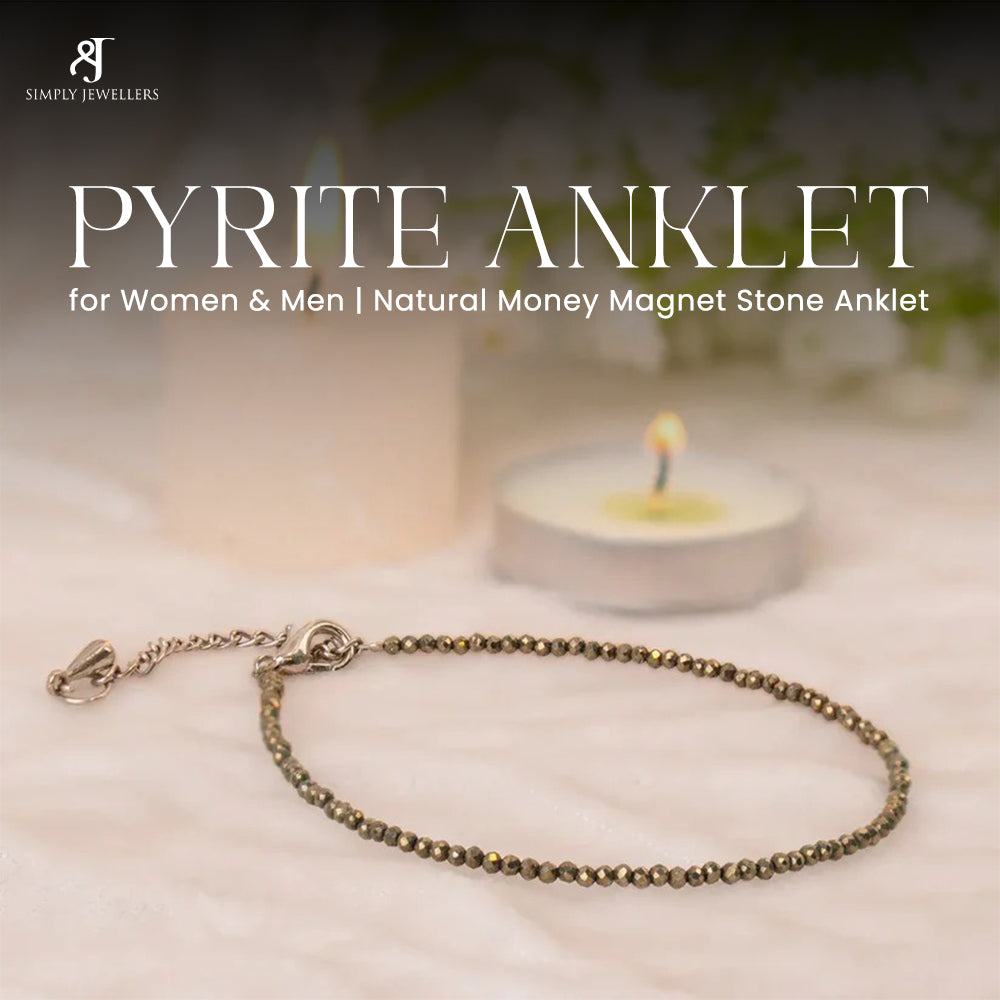 Pyrite Anklet for Women and Men, Natural Money Magnet Stone, Metallic Gold Crystal Beads, Prosperity Attracting Jewelry