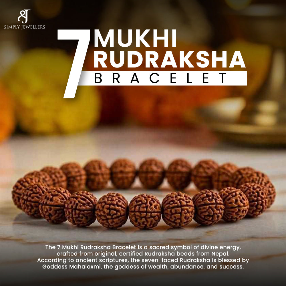 7 Mukhi Rudraksha Bracelet, 100% Natural Ayurvedic Formula, Dermat Approved, for Wealth and Prosperity, Spiritually Energized Through Vedic Rituals