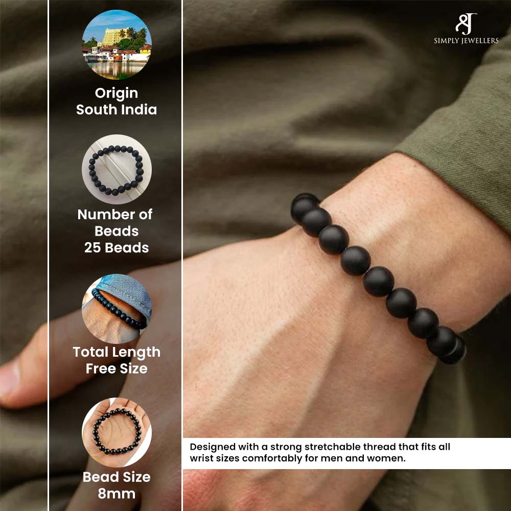 Karungali Bracelet, South Indian Ebony Wood Mala, 25 Black Beads, 8mm, Spiritual Meditation Protection Jewelry, Free Size