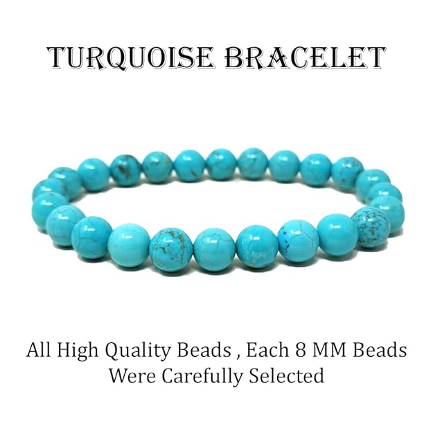 Natural Turquoise Stone Bracelet for Men & Women | Blue Healing Crystal Bead Bracelet | 8mm Stretchable Beads | Unisex Spiritual & Fashion Jewelry