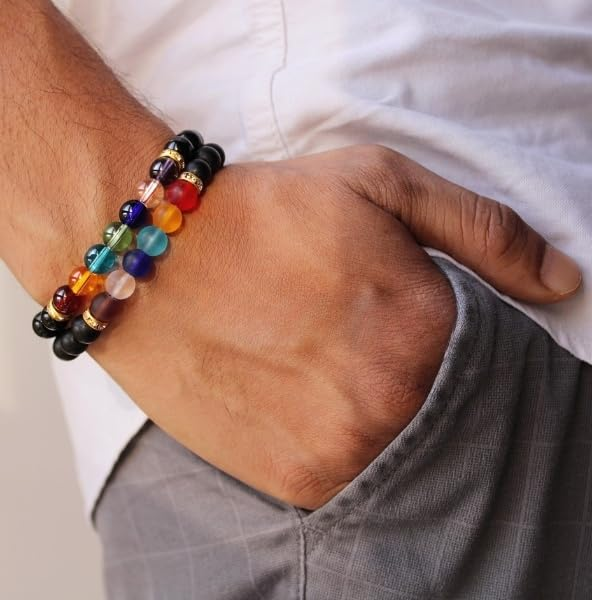 7 Chakra Healing Crystal Bracelet for Men & Women | Natural Bead Yoga Meditation Bracelet | Balance Energy Spiritual Bracelet | Stretchable Unisex Crystal Jewelry