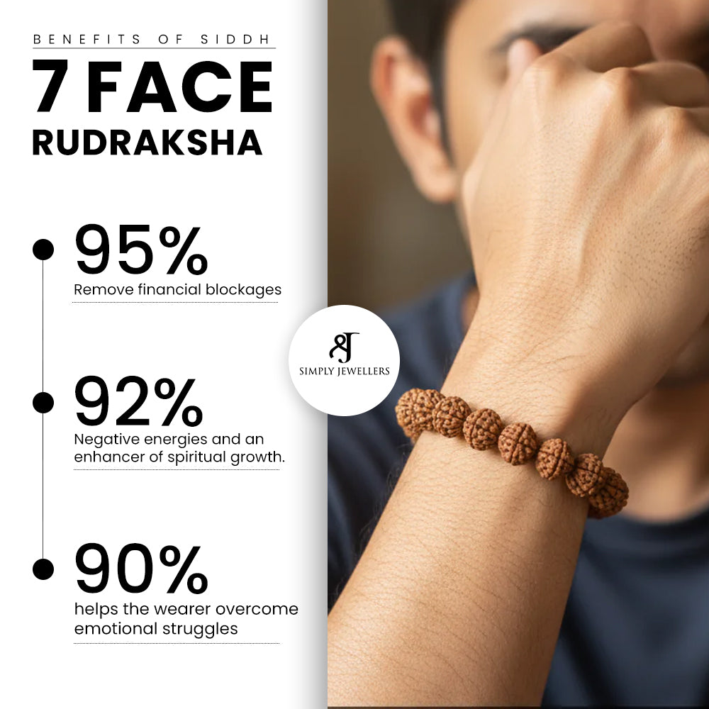 7 Mukhi Rudraksha Bracelet, 100% Natural Ayurvedic Formula, Dermat Approved, for Wealth and Prosperity, Spiritually Energized Through Vedic Rituals