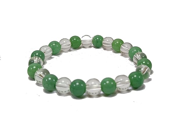 Green Aventurine & Clear Crystal Bracelet for Men & Women | Natural Healing Stone Bead Bracelet | 8mm Stretchable Crystal Bracelet | Unisex Energy & Meditation Jewelry