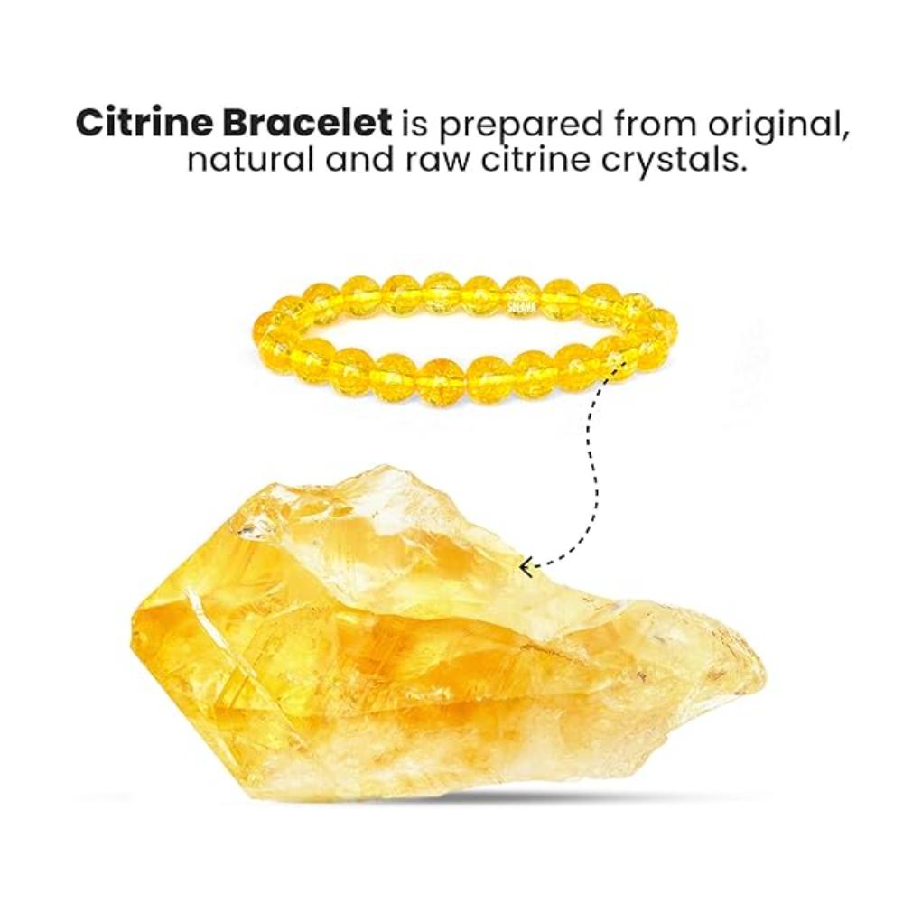 Natural Citrine Crystal Bracelet for Men & Women | Raw Yellow Healing Stone Beads | Lucky Wealth & Success Bracelet | Stretchable Energy & Meditation Jewelry
