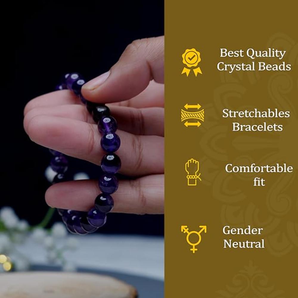 Natural Amethyst Crystal Bracelet for Men & Women | Purple Healing Stone Bead Bracelet | Stretchable Energy & Meditation Bracelet | 8mm Beads | Unisex Spiritual Jewelry