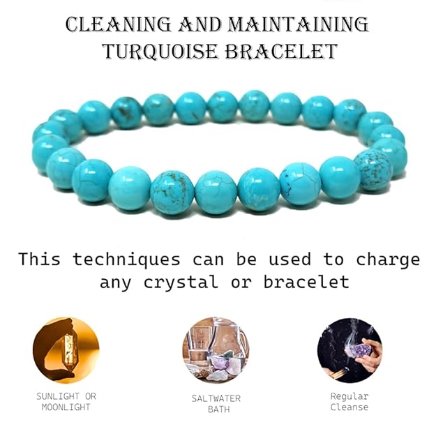 Natural Turquoise Stone Bracelet for Men & Women | Blue Healing Crystal Bead Bracelet | 8mm Stretchable Beads | Unisex Spiritual & Fashion Jewelry