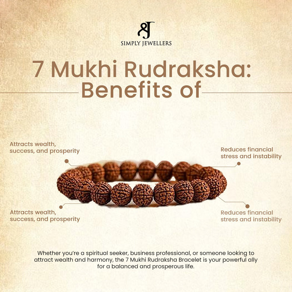 7 Mukhi Rudraksha Bracelet, 100% Natural Ayurvedic Formula, Dermat Approved, for Wealth and Prosperity, Spiritually Energized Through Vedic Rituals