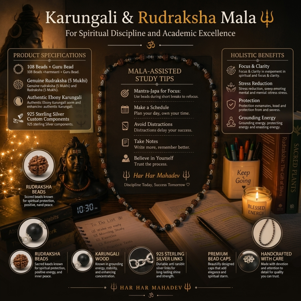 Karungali Wood & Rudraksha Mala for Men & Women – Handcrafted Spiritual Japa Mala for Meditation, Yoga, Prayer & Daily Wear