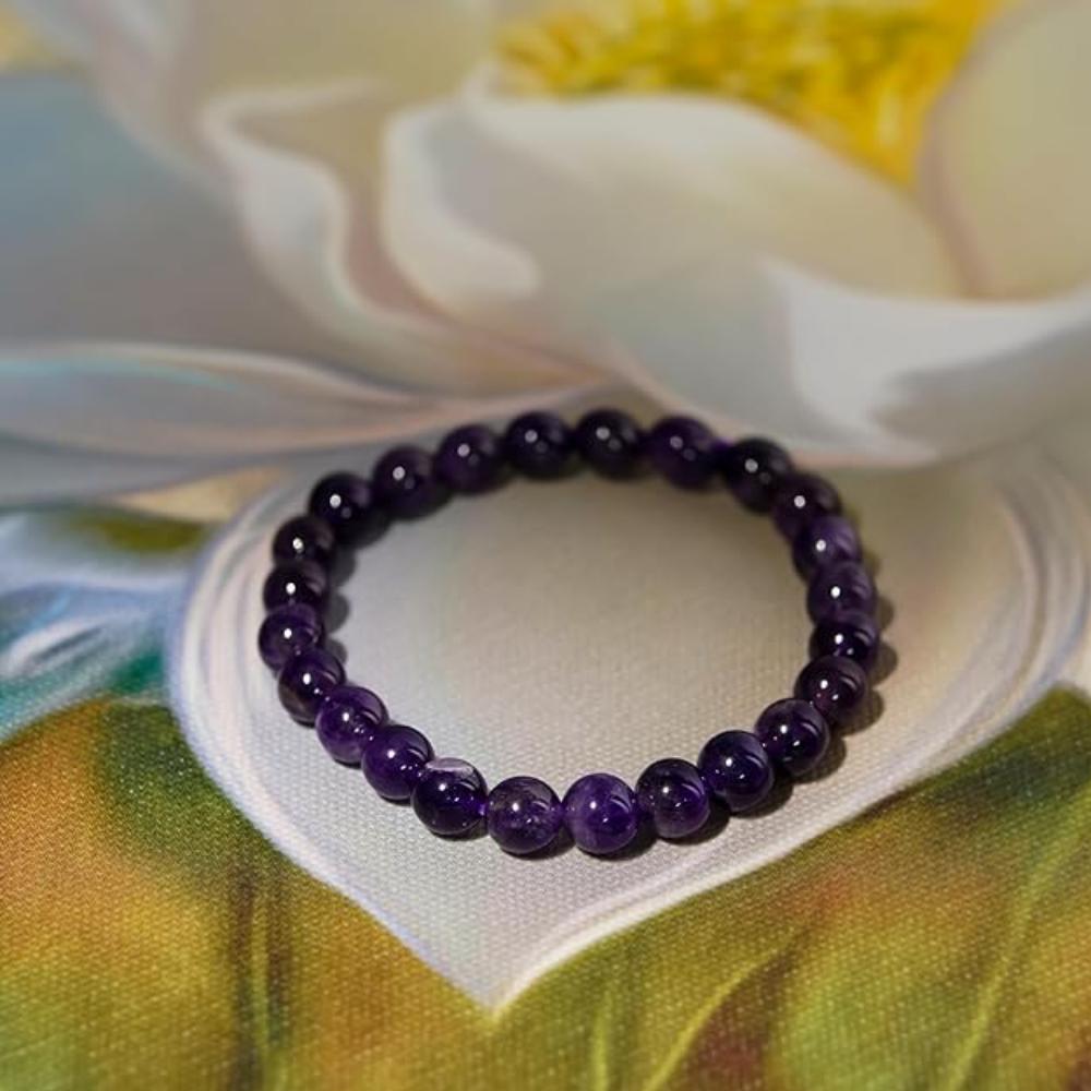 Natural Amethyst Crystal Bracelet for Men & Women | Purple Healing Stone Bead Bracelet | Stretchable Energy & Meditation Bracelet | 8mm Beads | Unisex Spiritual Jewelry