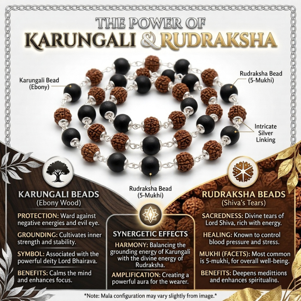 Karungali Wood & Rudraksha Mala for Men & Women – Handcrafted Spiritual Japa Mala for Meditation, Yoga, Prayer & Daily Wear