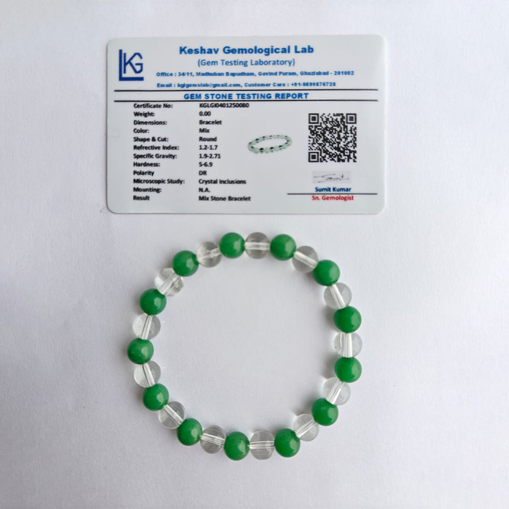 Green Aventurine & Clear Crystal Bracelet for Men & Women | Natural Healing Stone Bead Bracelet | 8mm Stretchable Crystal Bracelet | Unisex Energy & Meditation Jewelry