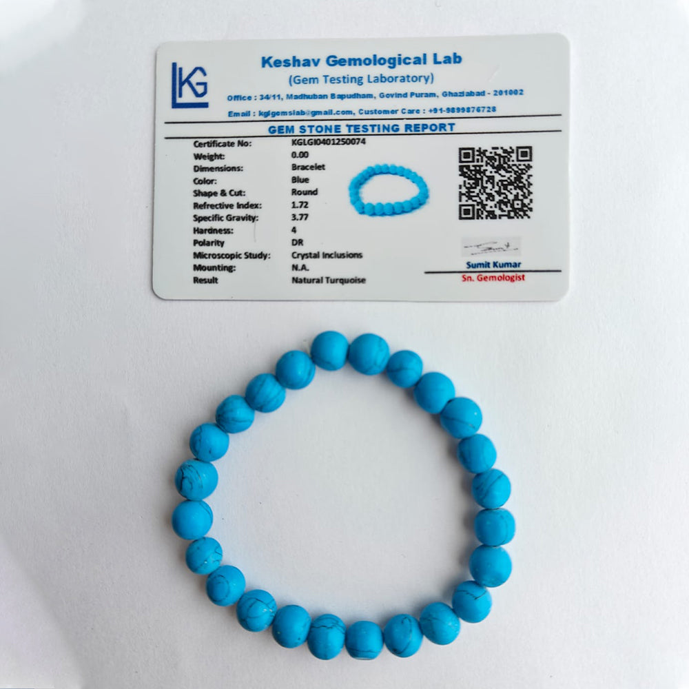 Natural Turquoise Stone Bracelet for Men & Women | Blue Healing Crystal Bead Bracelet | 8mm Stretchable Beads | Unisex Spiritual & Fashion Jewelry