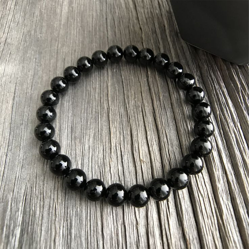 Natural Black Tourmaline Bracelet for Men & Women | Crystal Stone Bead Bracelet for Protection & Positive Energy | Stretchable Healing Crystal Bracelet | 8mm Beads | Unisex Spiritual Jewelry