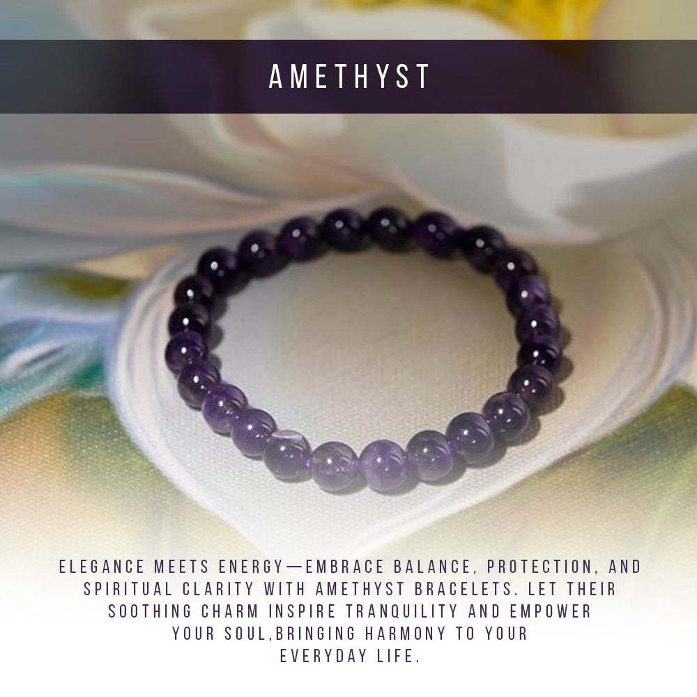 Natural Amethyst Crystal Bracelet for Men & Women | Purple Healing Stone Bead Bracelet | Stretchable Energy & Meditation Bracelet | 8mm Beads | Unisex Spiritual Jewelry