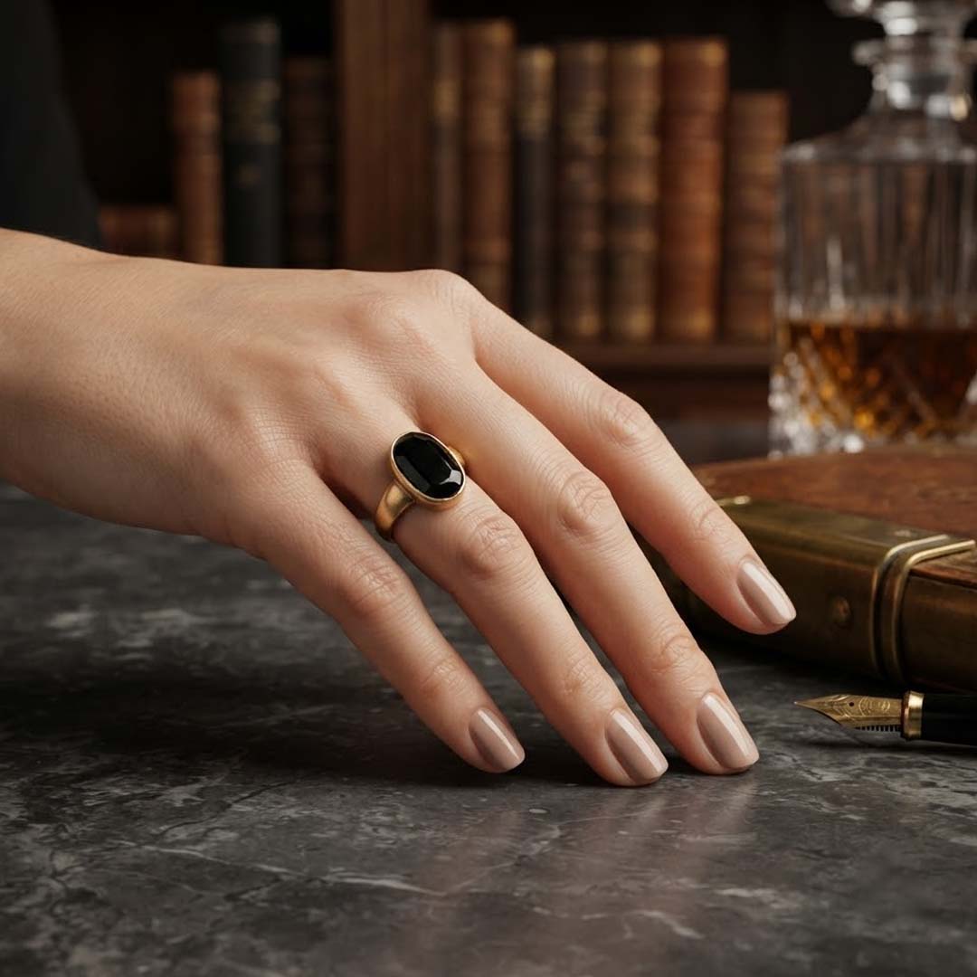 Black Tourmaline Ring for Men & Women | Natural Black Tourmaline Gemstone Finger Ring | Oval Crystal Ring for Protection, Healing, Meditation & Daily Wear