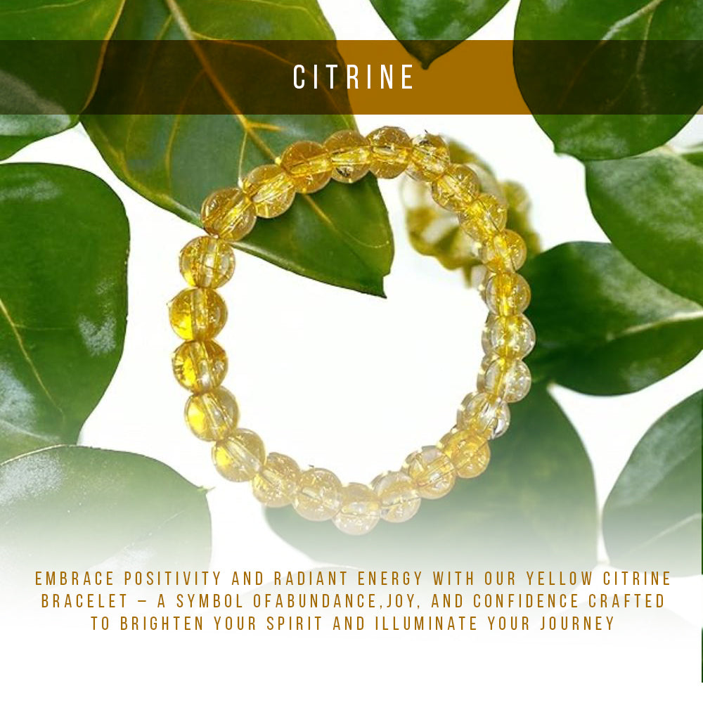 Natural Citrine Crystal Bracelet for Men & Women | Raw Yellow Healing Stone Beads | Lucky Wealth & Success Bracelet | Stretchable Energy & Meditation Jewelry