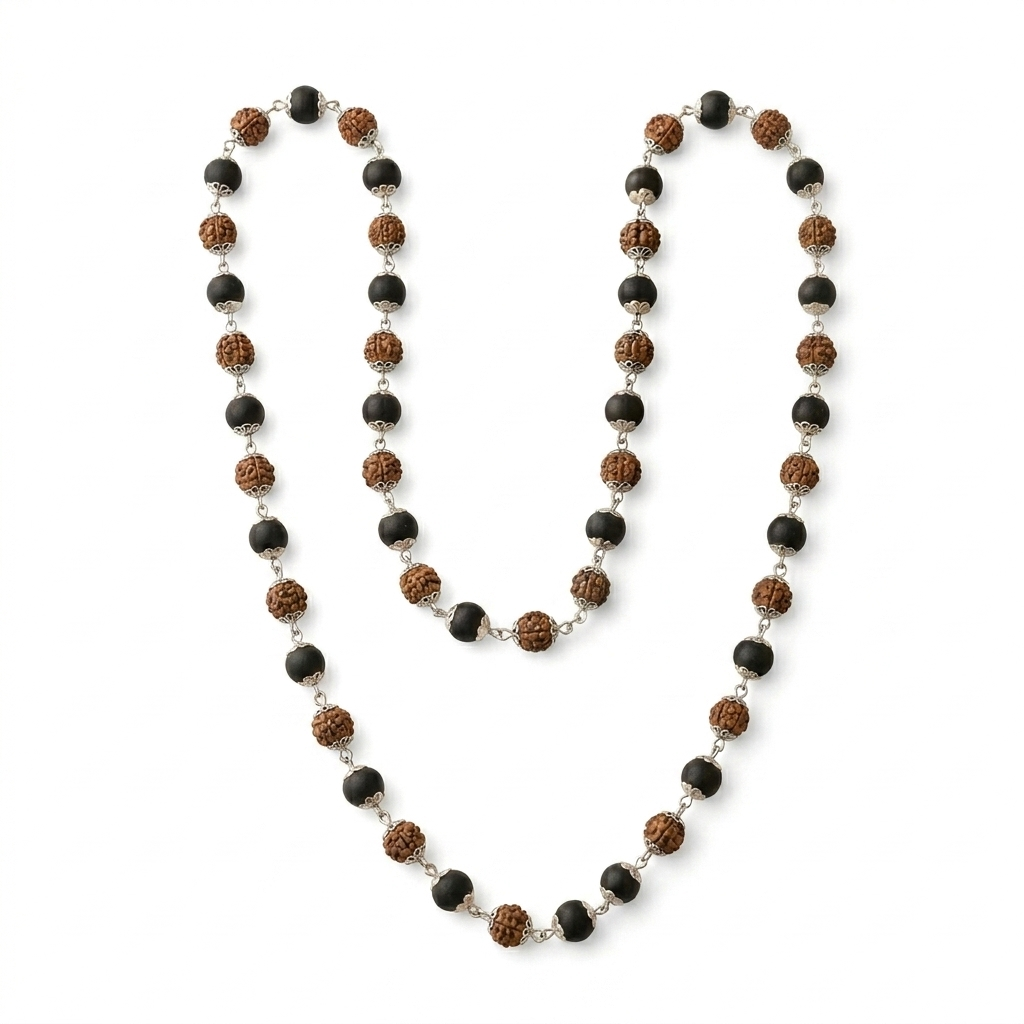 Karungali Wood & Rudraksha Mala for Men & Women – Handcrafted Spiritual Japa Mala for Meditation, Yoga, Prayer & Daily Wear