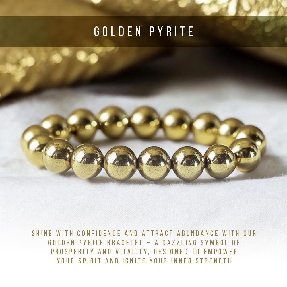 Simply Jewellers Golden Pyrite Bracelet for Men & Women | Natural Pyrite Stone Beaded Bracelet | Lucky Crystal Bracelet for Wealth, Protection, Confidence & Energy Healing