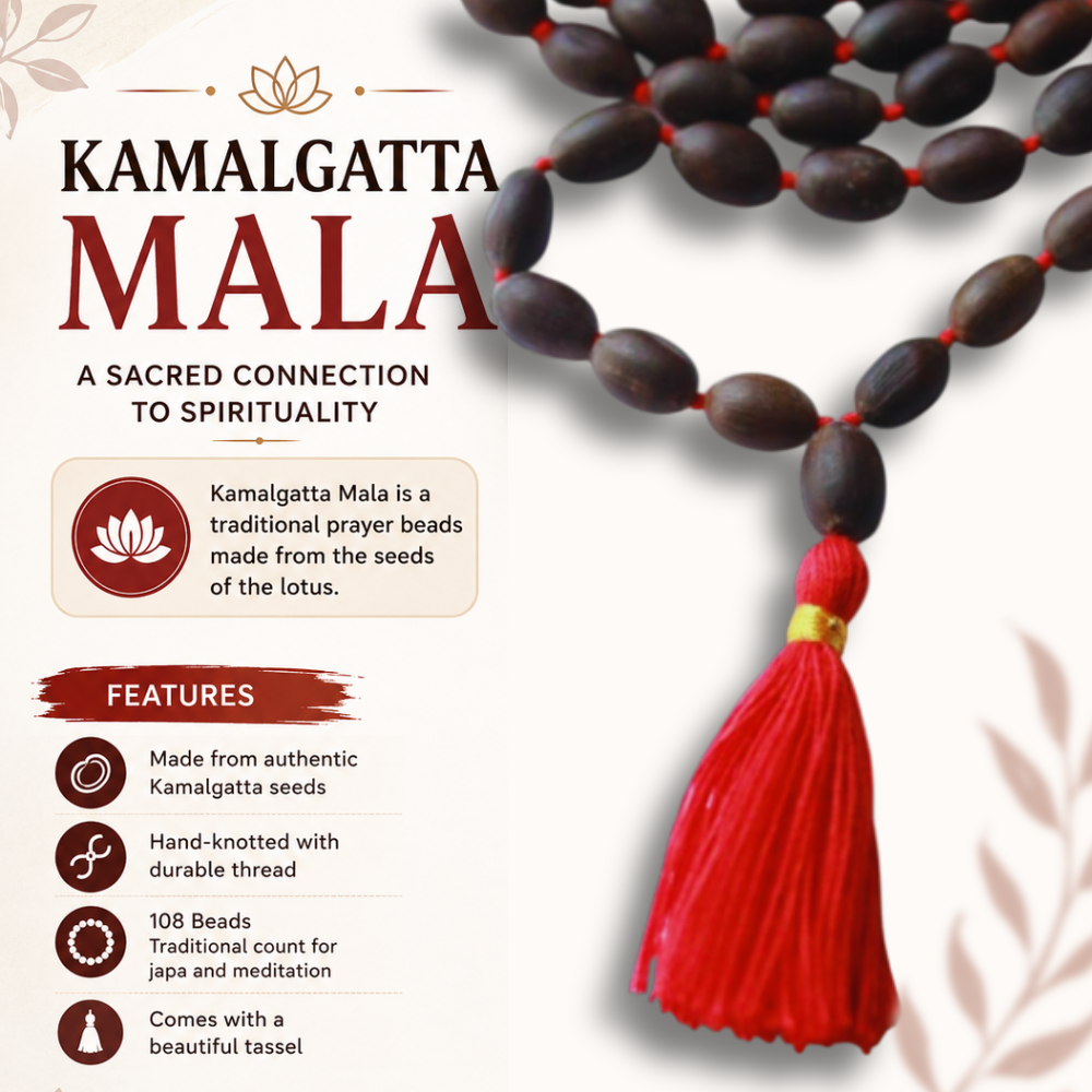 Natural Kamal Gatta Mala 108 Beads – Sacred Lotus Seed Japa Mala for Lakshmi Puja, Meditation, Mantra Chanting & Spiritual Practices