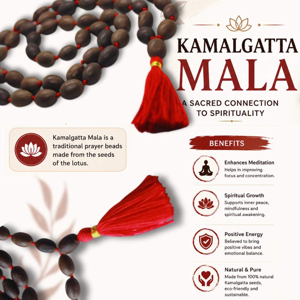 Natural Kamal Gatta Mala 108 Beads – Sacred Lotus Seed Japa Mala for Lakshmi Puja, Meditation, Mantra Chanting & Spiritual Practices