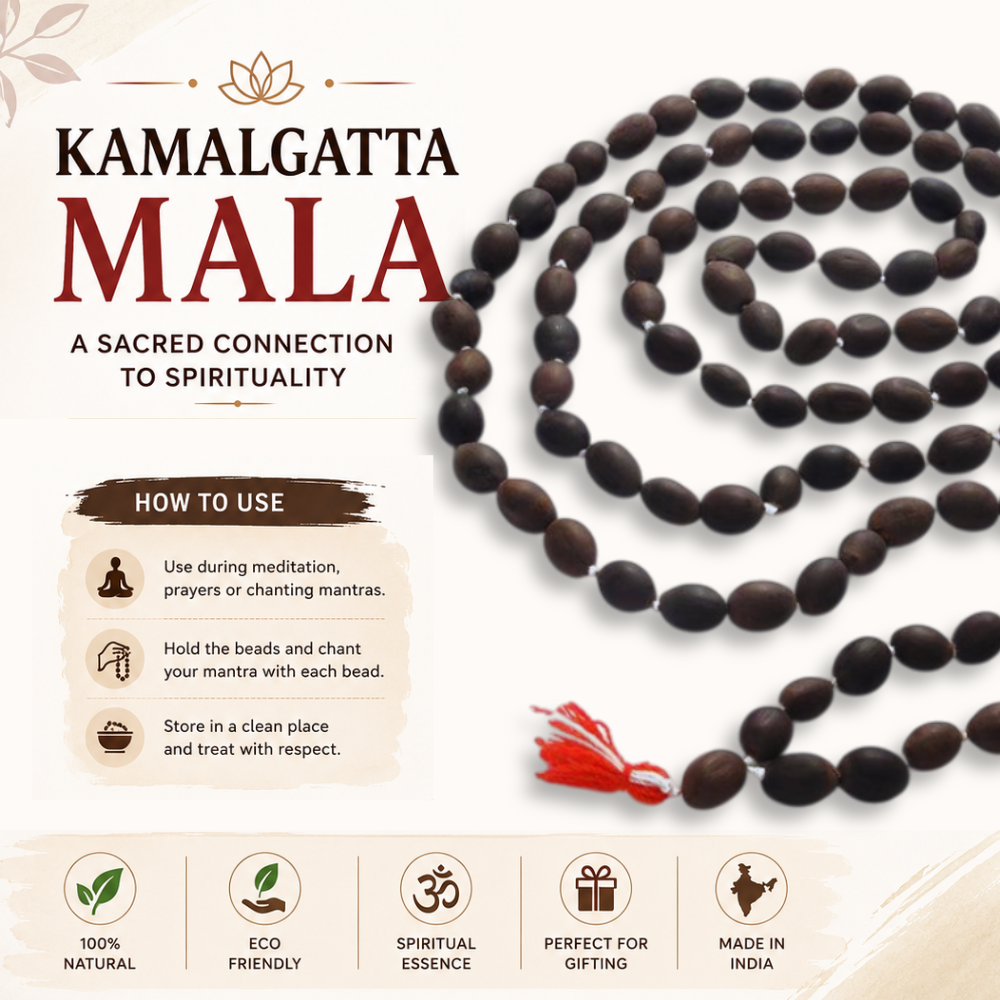 Natural Kamal Gatta Mala 108 Beads – Sacred Lotus Seed Japa Mala for Lakshmi Puja, Meditation, Mantra Chanting & Spiritual Practices