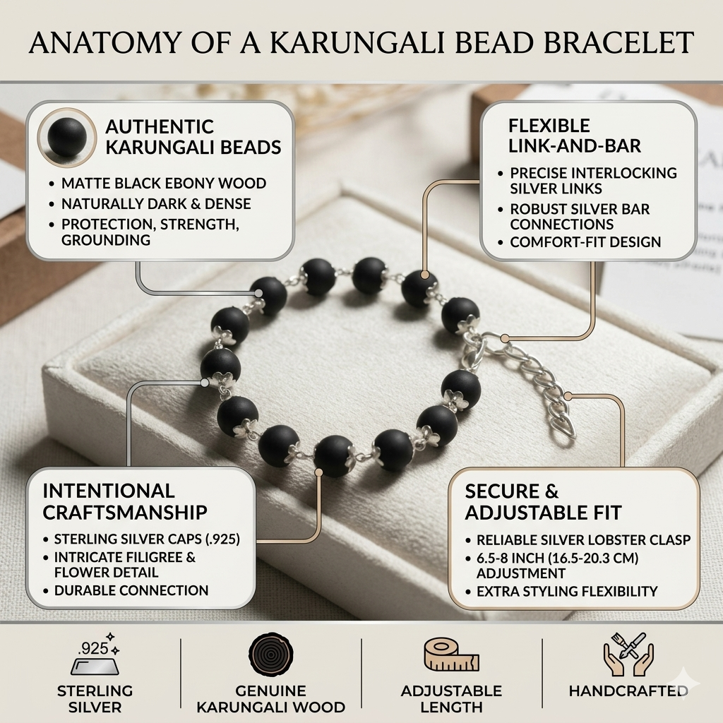 Natural Karungali Wood Bracelet for Men & Women – Handcrafted Spiritual Beaded Bracelet for Daily Wear, Meditation & Positive Energy
