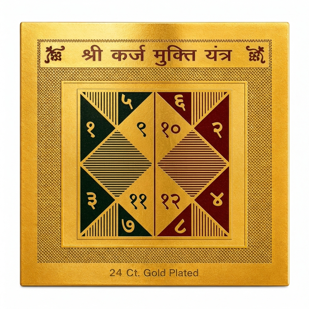 Shri Karz Mukti Yantra, 24 Ct. Gold Plated, Metal, 10 cm x 10 cm, Debt Relief and Financial Stability