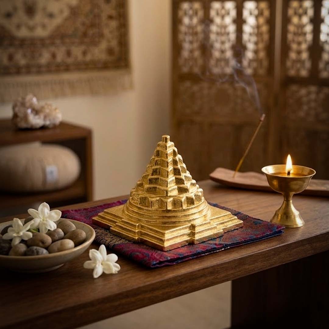 Brass Maha Meru Shree Yantra | 3D Sri Chakra for Vastu, Wealth, Prosperity & Spiritual Meditation | Sacred Hindu Pooja Idol