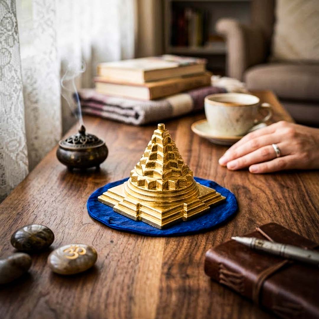 Brass Maha Meru Shree Yantra | 3D Sri Chakra for Vastu, Wealth, Prosperity & Spiritual Meditation | Sacred Hindu Pooja Idol