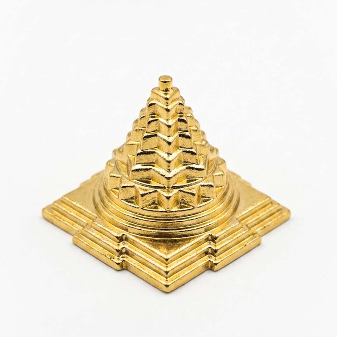 Brass Maha Meru Shree Yantra | 3D Sri Chakra for Vastu, Wealth, Prosperity & Spiritual Meditation | Sacred Hindu Pooja Idol