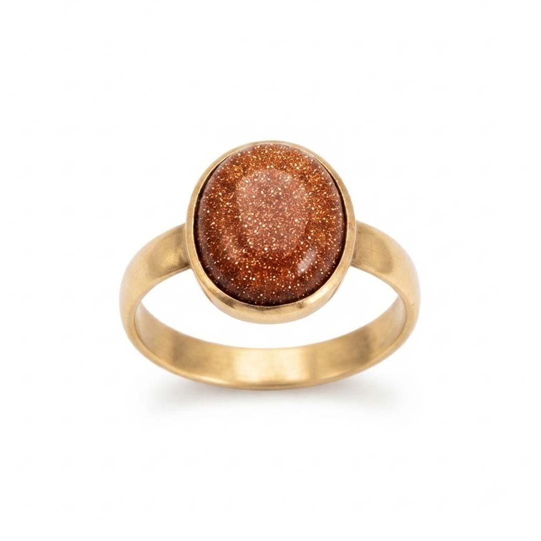 Natural Sunstone Ring for Men & Women | Oval Sunstone Gemstone Finger Ring | Crystal Ring for Positivity, Meditation & Daily Wear | Statement Jewelry