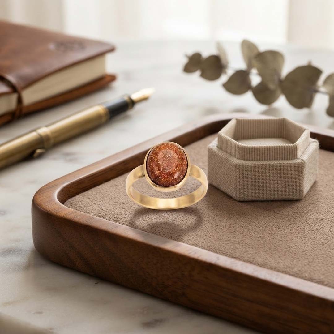 Natural Sunstone Ring for Men & Women | Oval Sunstone Gemstone Finger Ring | Crystal Ring for Positivity, Meditation & Daily Wear | Statement Jewelry