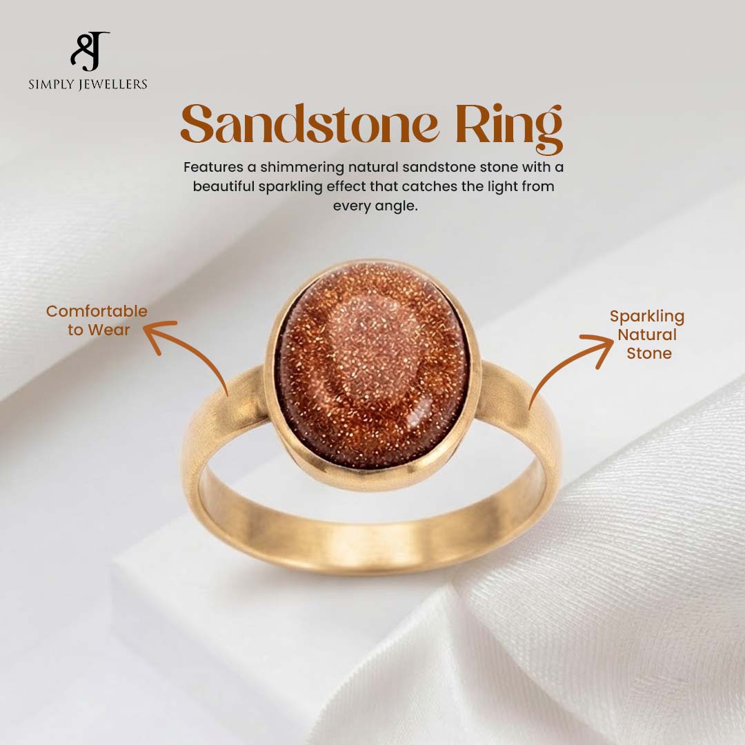 Natural Sunstone Ring for Men & Women | Oval Sunstone Gemstone Finger Ring | Crystal Ring for Positivity, Meditation & Daily Wear | Statement Jewelry