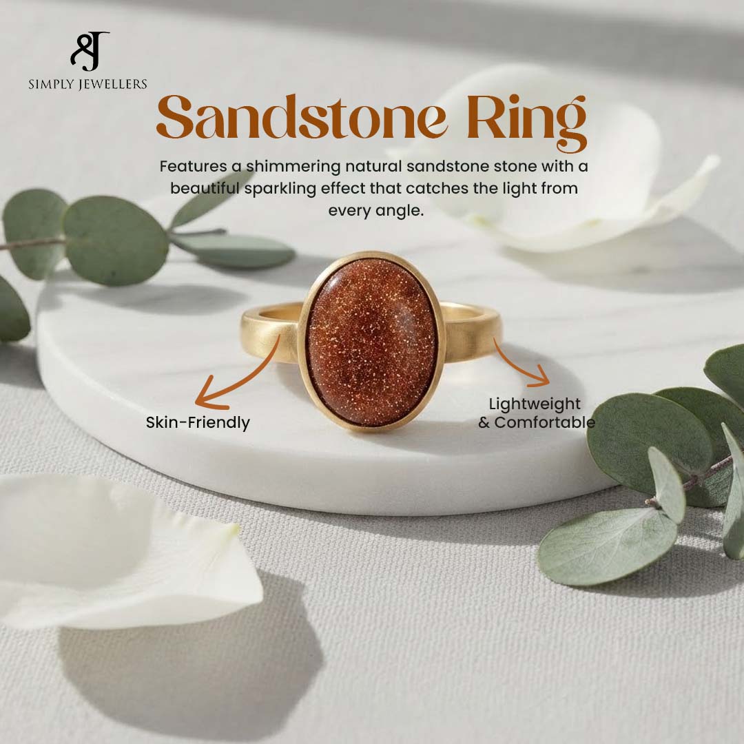 Natural Sunstone Ring for Men & Women | Oval Sunstone Gemstone Finger Ring | Crystal Ring for Positivity, Meditation & Daily Wear | Statement Jewelry