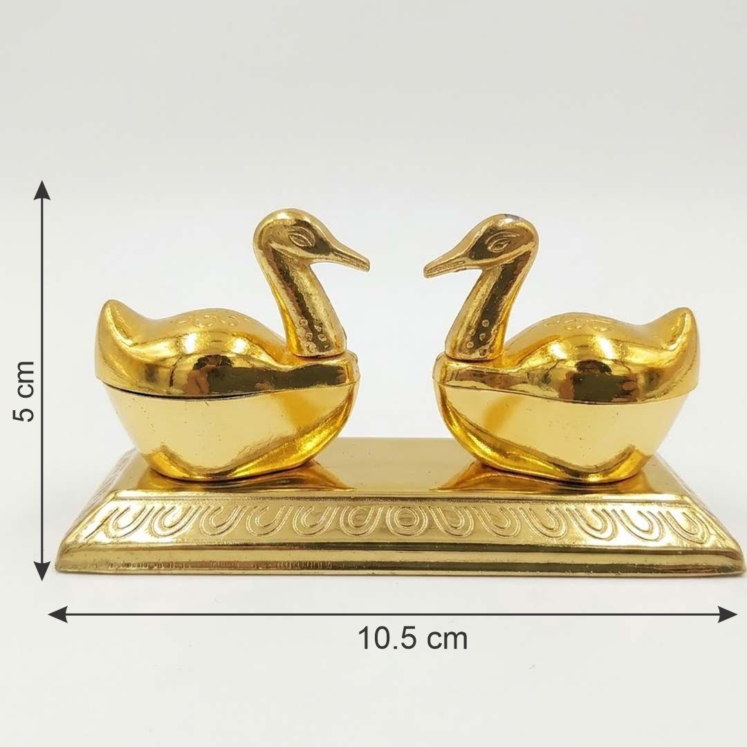 Handcrafted Brass Swan Kumkum Box Set with Tray | Decorative Sindoor & Haldi Container for Pooja, Wedding Return Gifts & Home Decor