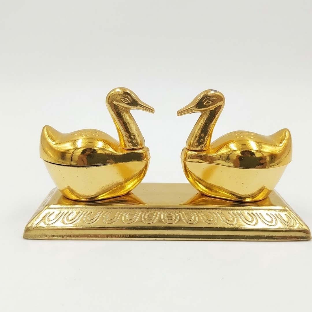 Handcrafted Brass Swan Kumkum Box Set with Tray | Decorative Sindoor & Haldi Container for Pooja, Wedding Return Gifts & Home Decor