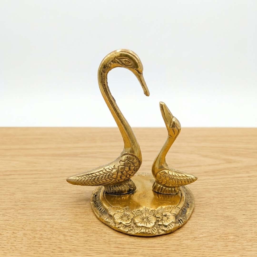 Handcrafted Brass Swan Pair Showpiece for Home Decor | Vintage Decorative Swan Figurines for Living Room, Office & Gift