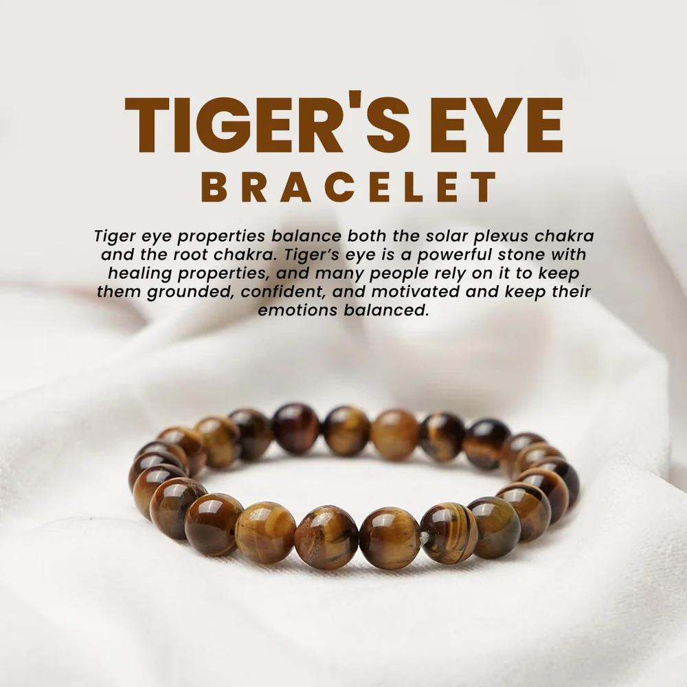 Simply Jewellers Tiger Eye Stone Bracelet | Natural Healing Crystal Beaded Bracelet for Men & Women | Adjustable Spiritual Protection Bracelet
