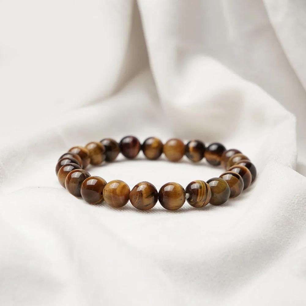 Simply Jewellers Tiger Eye Stone Bracelet | Natural Healing Crystal Beaded Bracelet for Men & Women | Adjustable Spiritual Protection Bracelet
