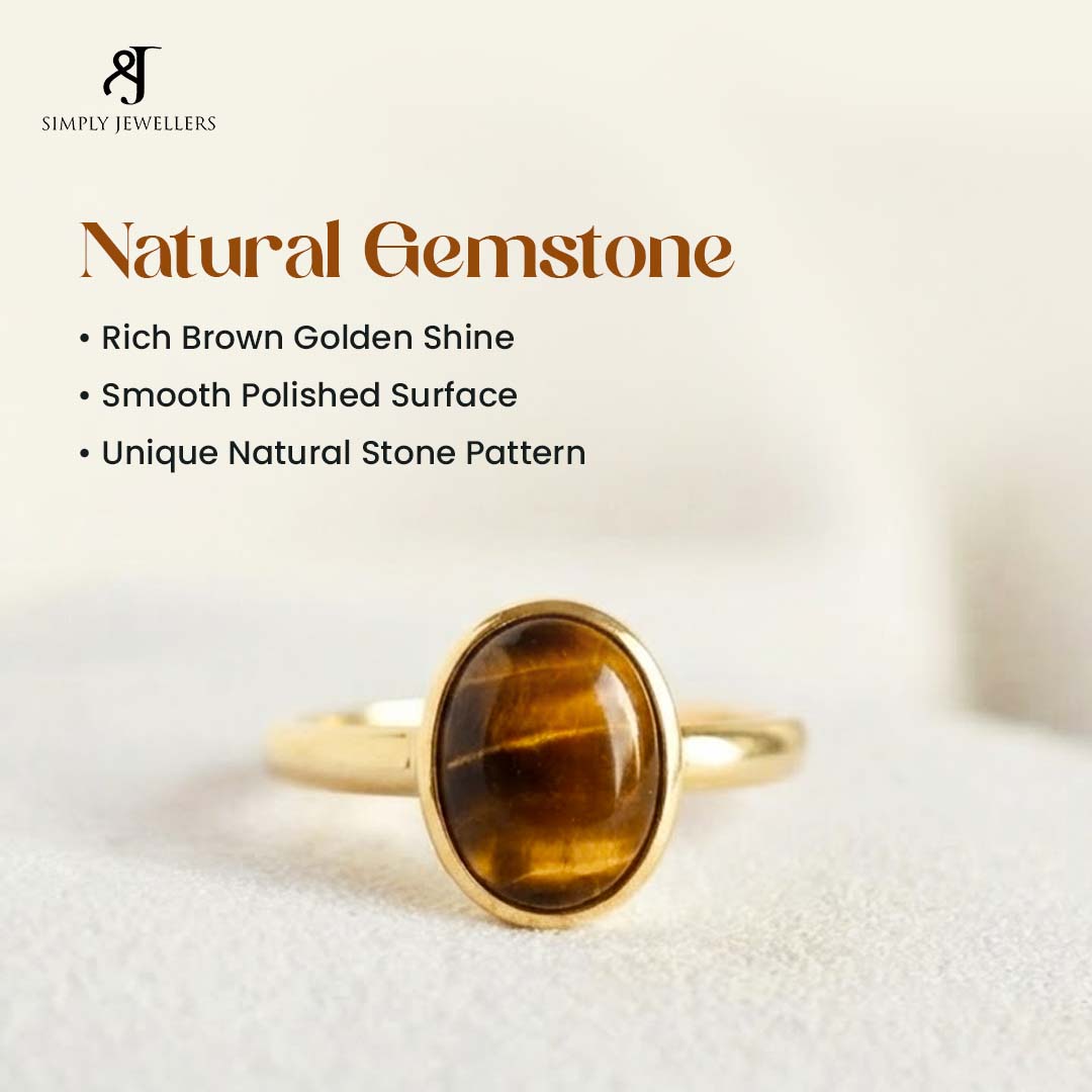 Natural Tiger Eye Ring for Men & Women | Oval Tiger Eye Gemstone Finger Ring | Brown Crystal Ring for Confidence, Meditation & Daily Wear | Statement Jewelry