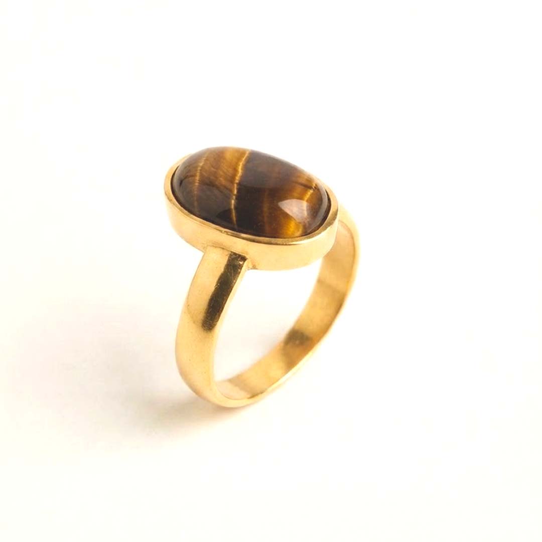 Natural Tiger Eye Ring for Men & Women | Oval Tiger Eye Gemstone Finger Ring | Brown Crystal Ring for Confidence, Meditation & Daily Wear | Statement Jewelry