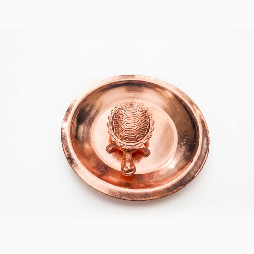 Pure Copper Vastu Tortoise on Plate | Kurma Tortoise for Wealth, Prosperity & Positive Energy | Feng Shui Lucky Turtle for Home, Office & Gift