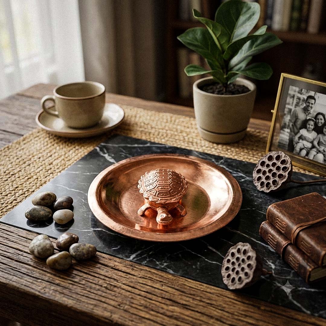 Pure Copper Vastu Tortoise on Plate | Kurma Tortoise for Wealth, Prosperity & Positive Energy | Feng Shui Lucky Turtle for Home, Office & Gift
