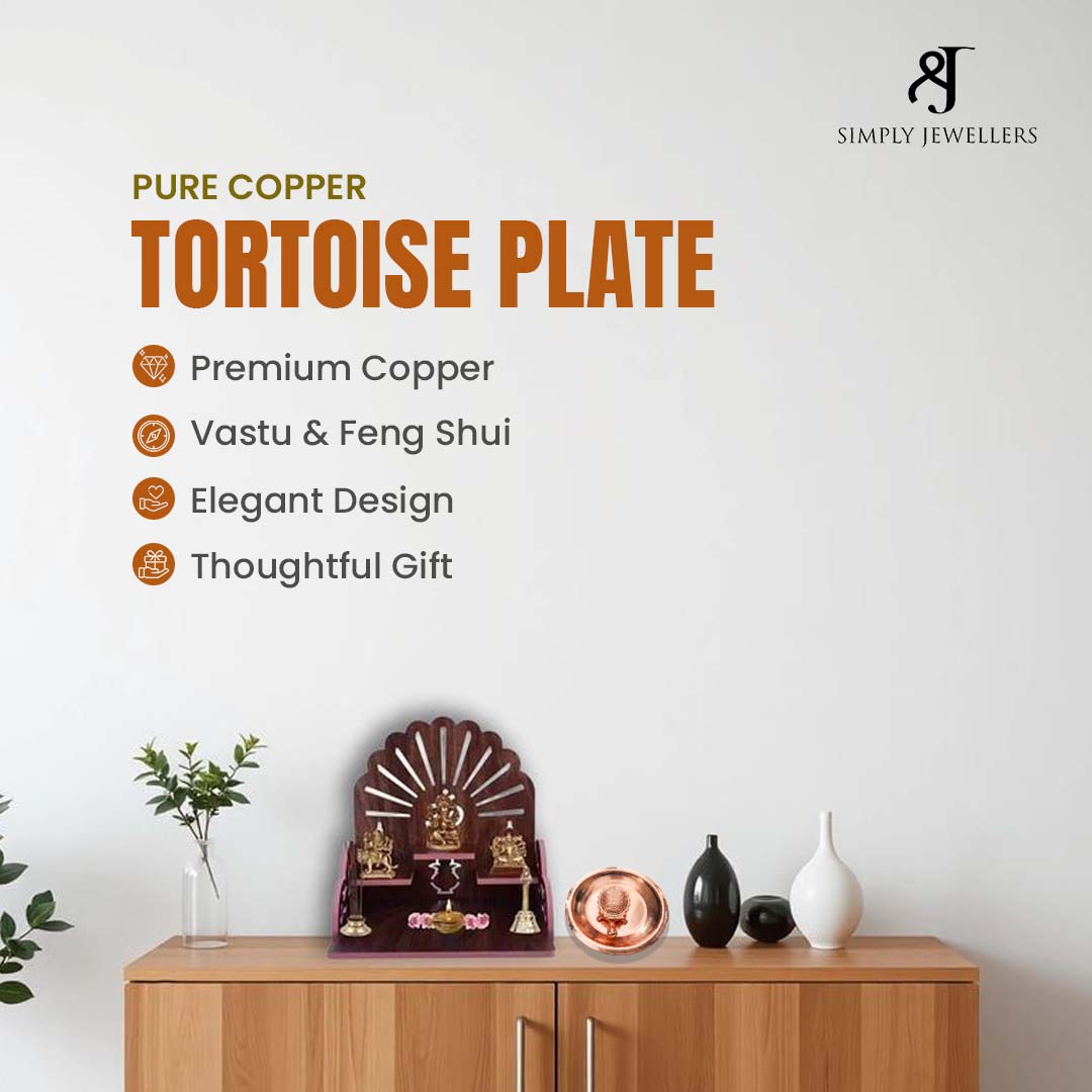 Pure Copper Vastu Tortoise on Plate | Kurma Tortoise for Wealth, Prosperity & Positive Energy | Feng Shui Lucky Turtle for Home, Office & Gift